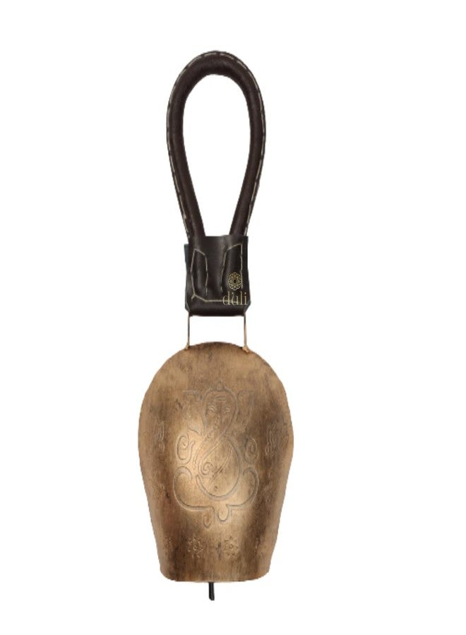 DULI جرس بقرة سويسري من دوللي، يزين الباب الرئيسي للمنزل أو المكتب، ديكور ديني وروحي، مصنوع من المعدن السويسري، مقاس 12 × 6 بوصة، مناسب لتعليق تمثال غانيشا (جرس البقرة: ذهبي). - Image 3